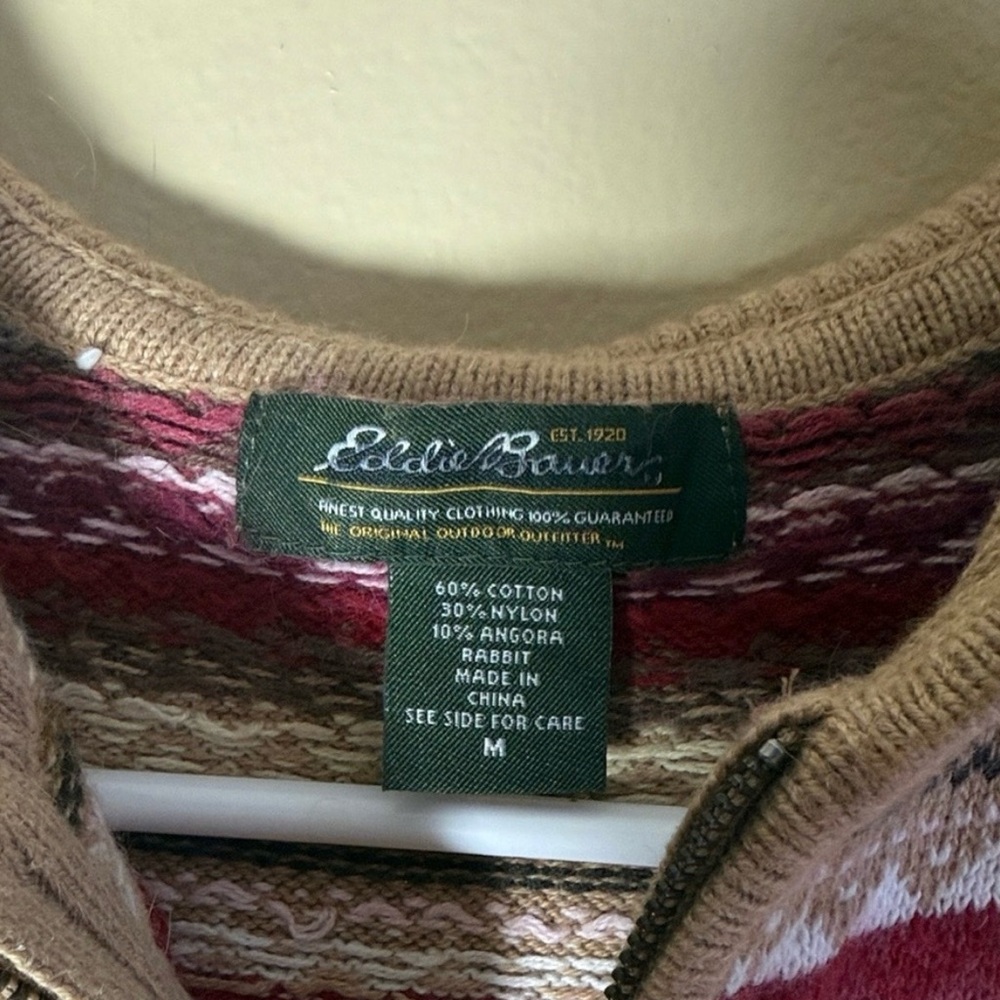 Eddie Bauer Fair Isle Zip-Up Hoodie Sweater - Cozy Cabin Core Knit Jacket Size M